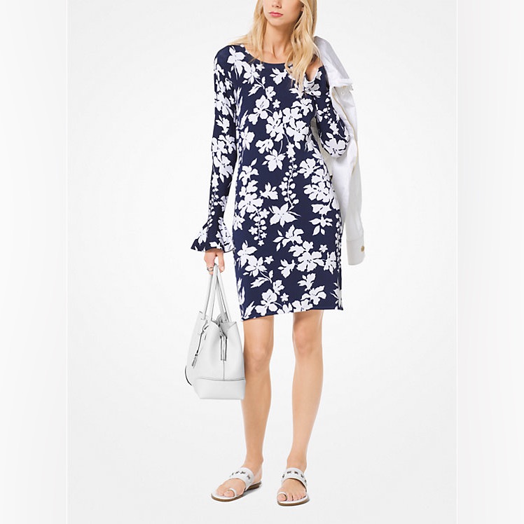 Michael Kors Blue And White Floral Sheath Dress N279-45